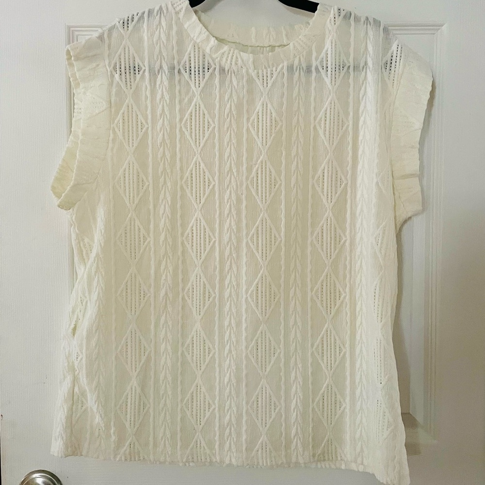 SHEIN Ivory Lace Knit Short Sleeve Top